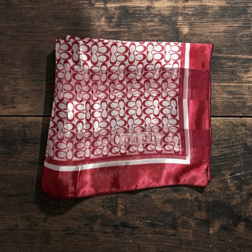 COACH Signature Print Red/Maroon Square Scarf